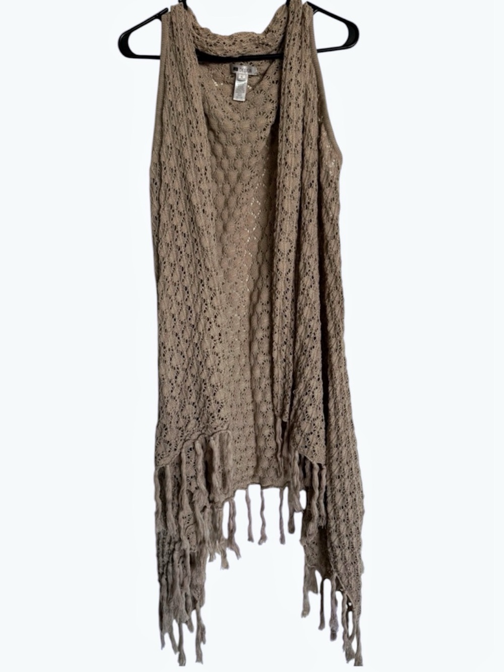 MB DESIGN Fringed Crochet Knit Tan Vest -XL